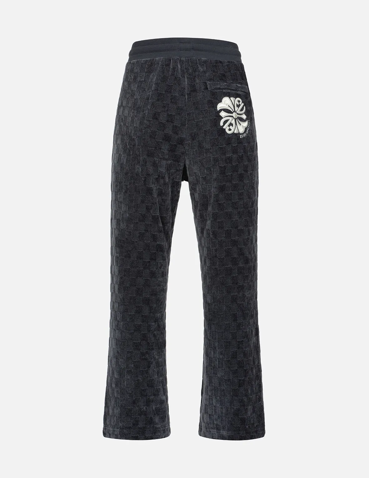 Concave Check Pattern Kamon Embroidery Straight Fit Sweatpants