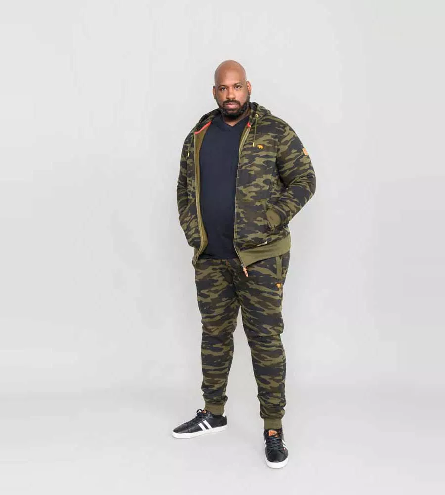 D555 Big Mens Full Zip Hoodie With Camouflage Print (REGENT)