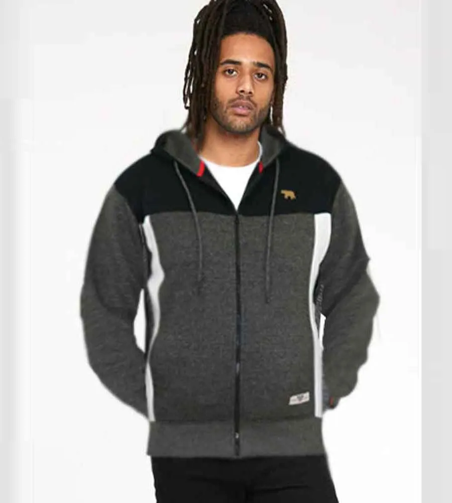 D555 Mens Full Zip Hoodie With Cut and Sew Sleeve Detail (NATHAN)