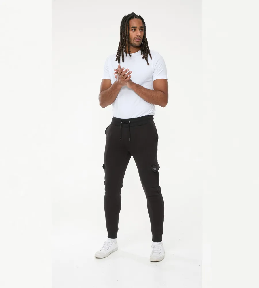 D555 Tall Mens Black Joggers With  Cargo Pocket and Ribbed Cuffs (TILDEN 2)