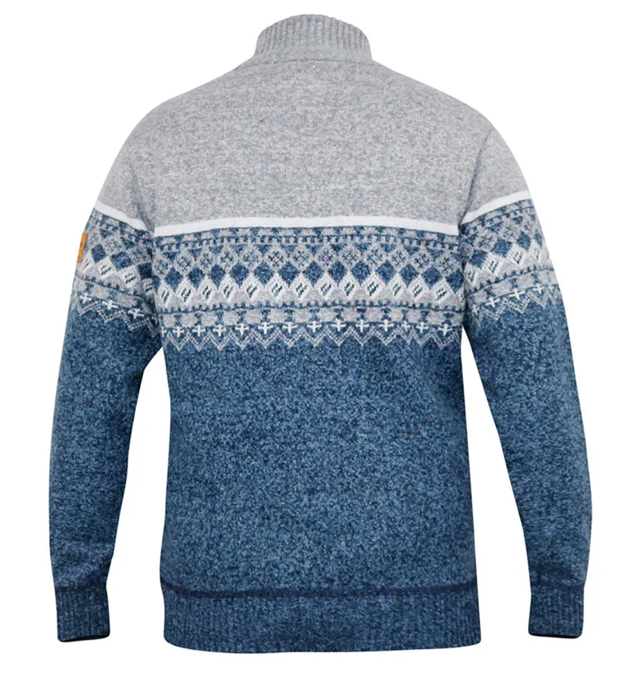 D555 Tall Mens Fairisle Knitted Jumper With 1/4 Zip and Lining (RUDDINGTON)