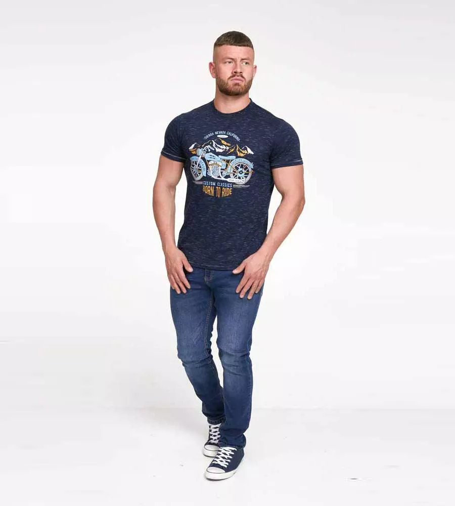 D555 Tall Mens Navy Motorbike Printed T-Shirt (JOSIAH)