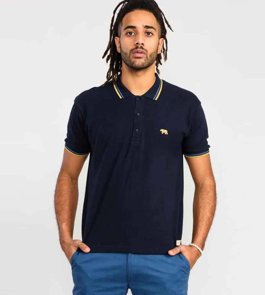 D555 Tall Mens Navy Polo Shirt With Colour Rib Tipping On Collar and Cuffs (HAMFORD 2)