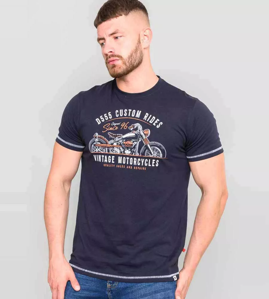 D555 Tall Mens Vintage Motorcycle Printed T-Shirt (CHESHUNT)