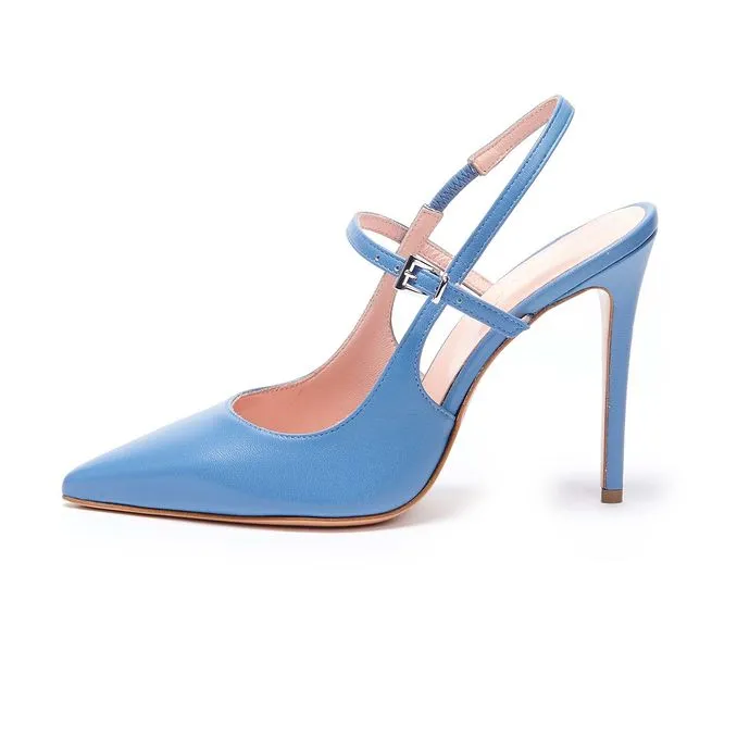 DECOLLETE IN BRUSHED LEATHER Woman Light Blue