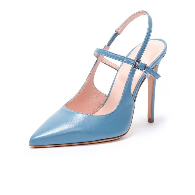 DECOLLETE IN BRUSHED LEATHER Woman Light Blue