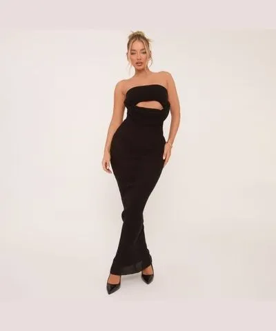 EGO Bandeau Cut Out Front Maxi Dress In Black Knit