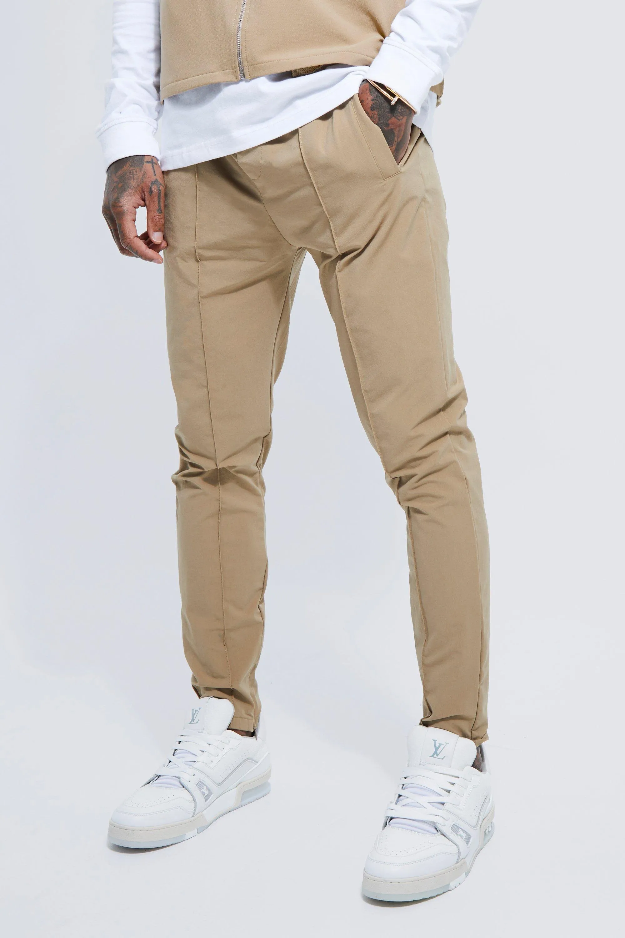 Elastic Waist Skinny Technical Stretch Trouser | boohooMAN UK