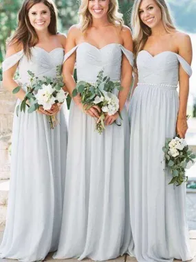 Elegant Off the Shoulder Chiffon Long Bridesmaid Dress, BG207