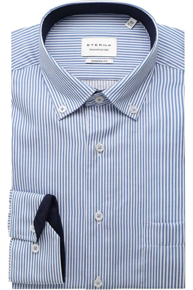 ETERNA - Chemise manches longues rayée Modern Fit - Bleu