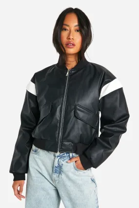 Faux Leather Cropped Moto Detail Bomber Jacket