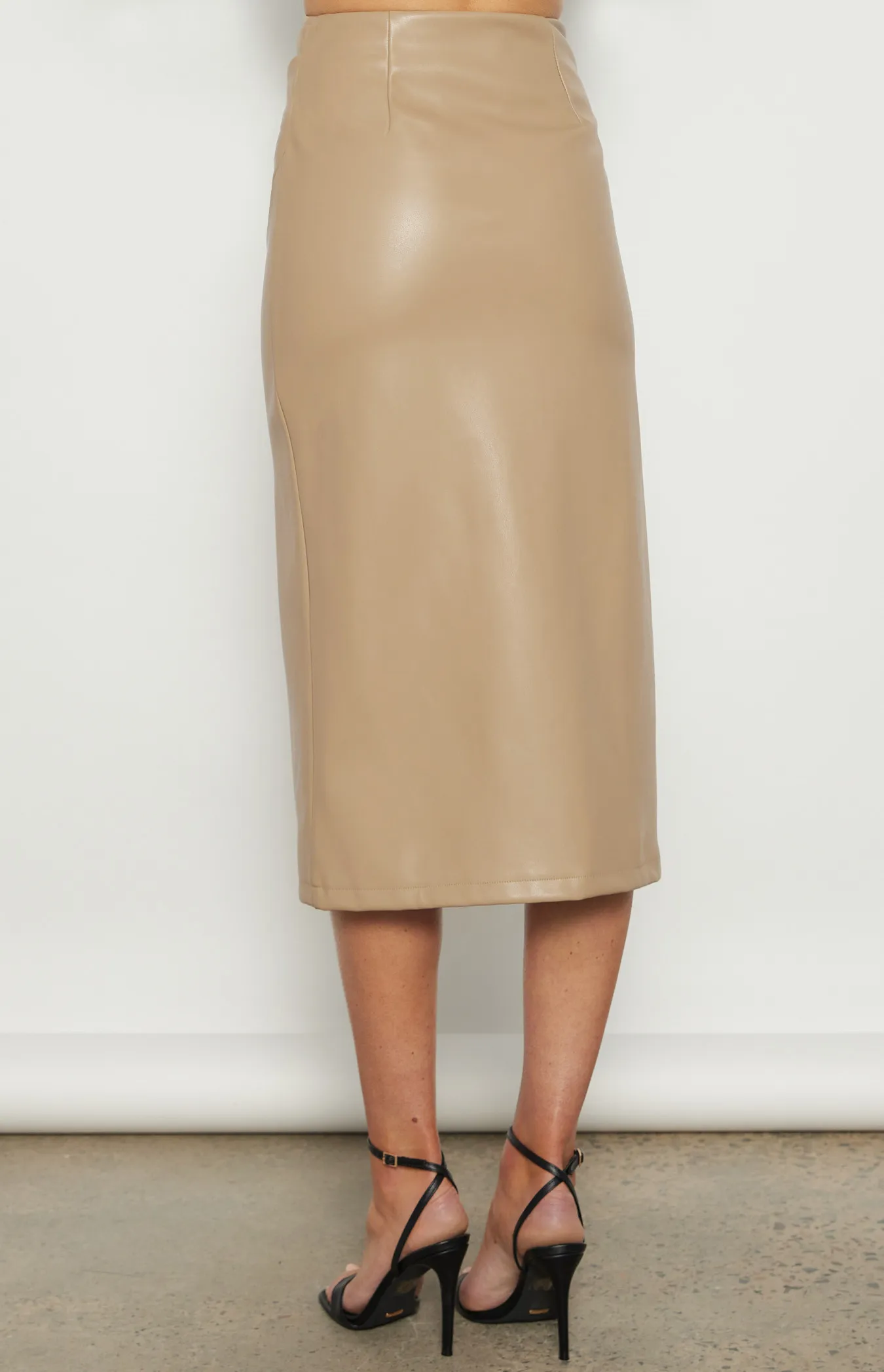 Faux Leather Skirt with Side Pleated Detail and Split Detail (WSK247B)