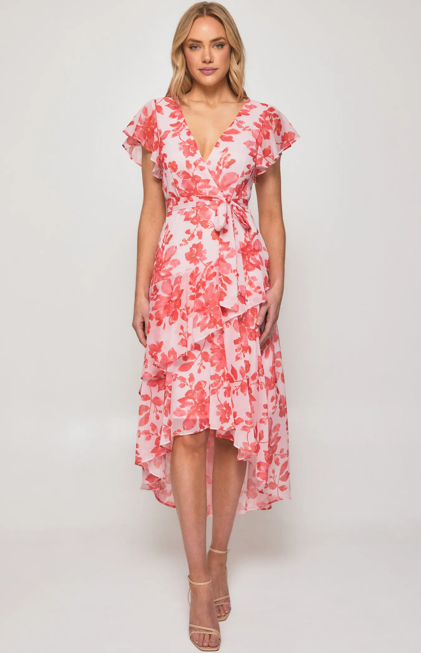 Floral Chiffon Tiered Frill Hem Midi Dress (ADR1161A)