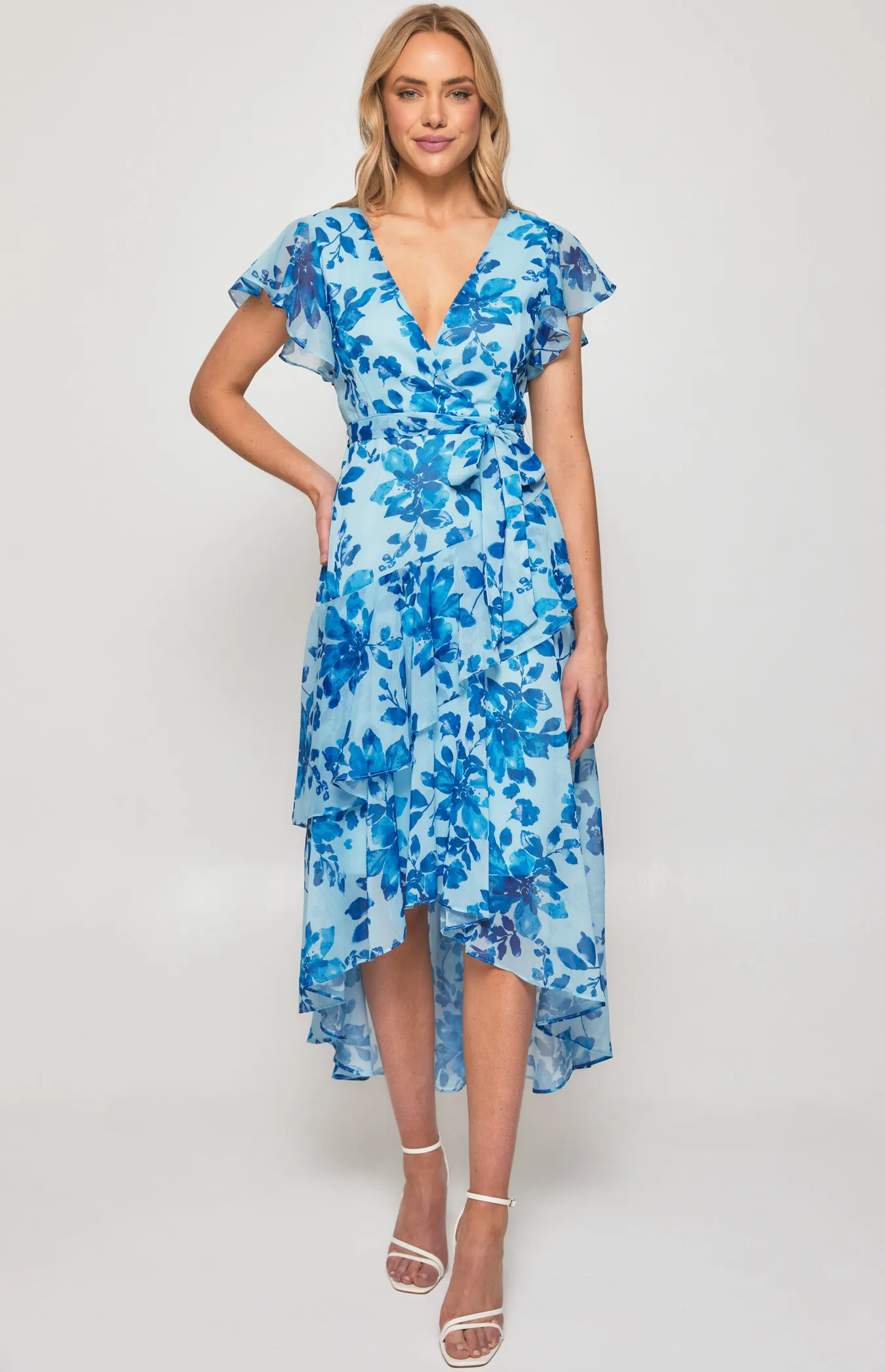 Floral Chiffon Tiered Frill Hem Midi Dress (ADR1161A)