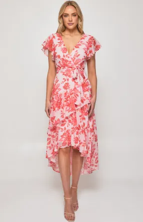 Floral Chiffon Tiered Frill Hem Midi Dress (ADR1161A)