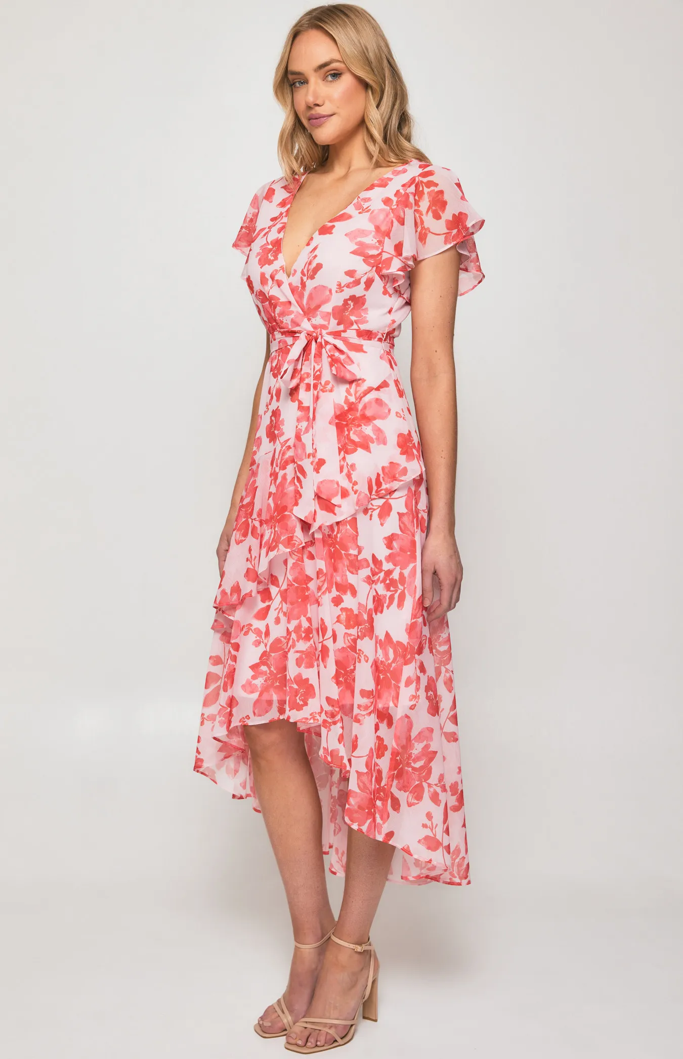 Floral Chiffon Tiered Frill Hem Midi Dress (ADR1161A)