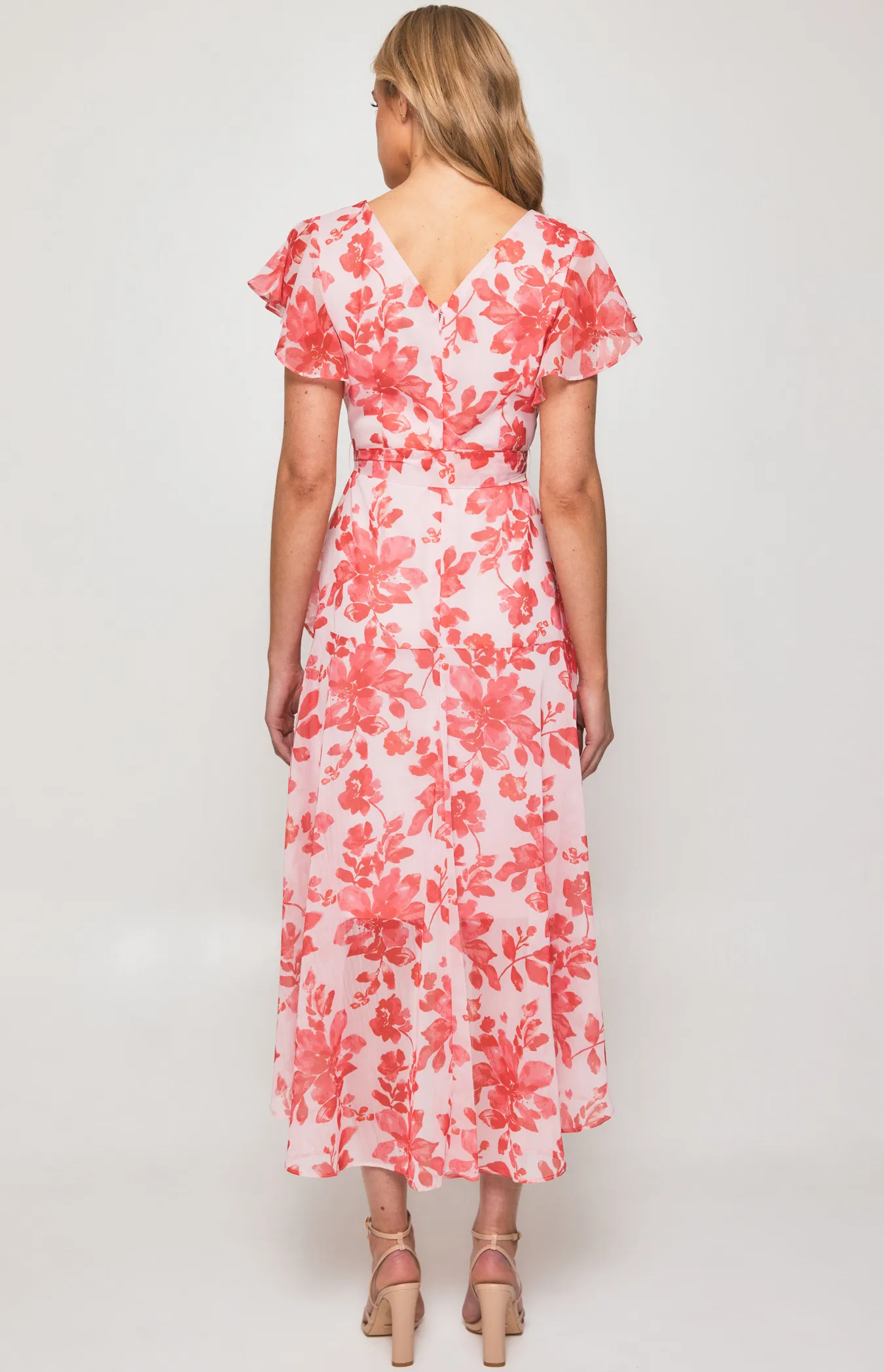 Floral Chiffon Tiered Frill Hem Midi Dress (ADR1161A)