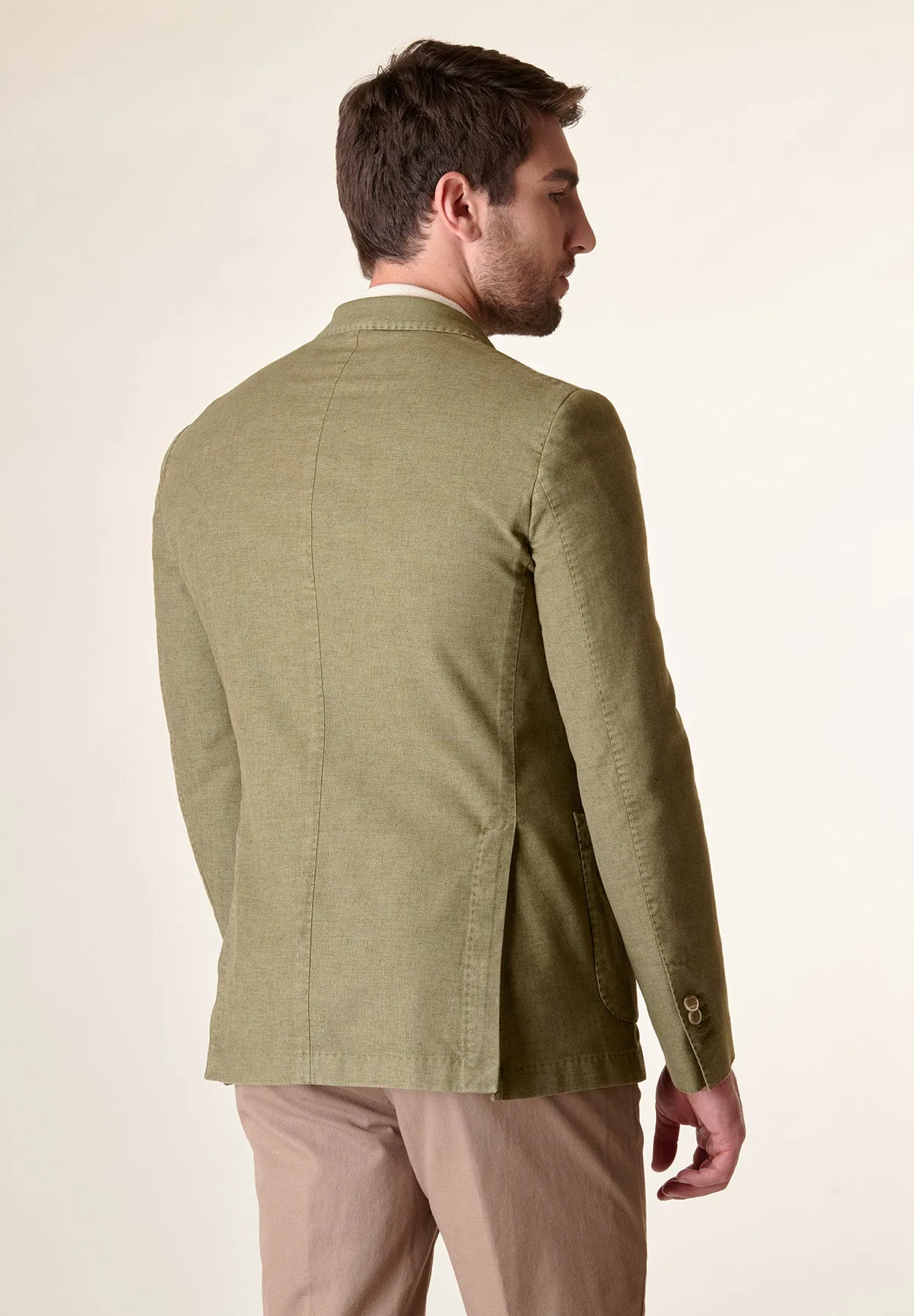 Giacca verde militare cotone-lino tinto capo custom fit