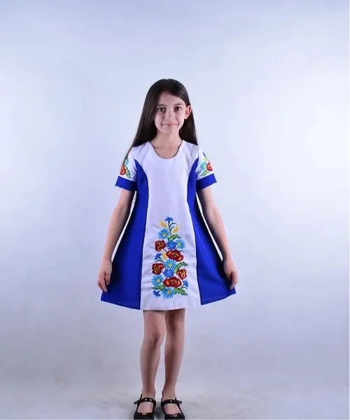 Girl's Embroidered Dress Field Flowers