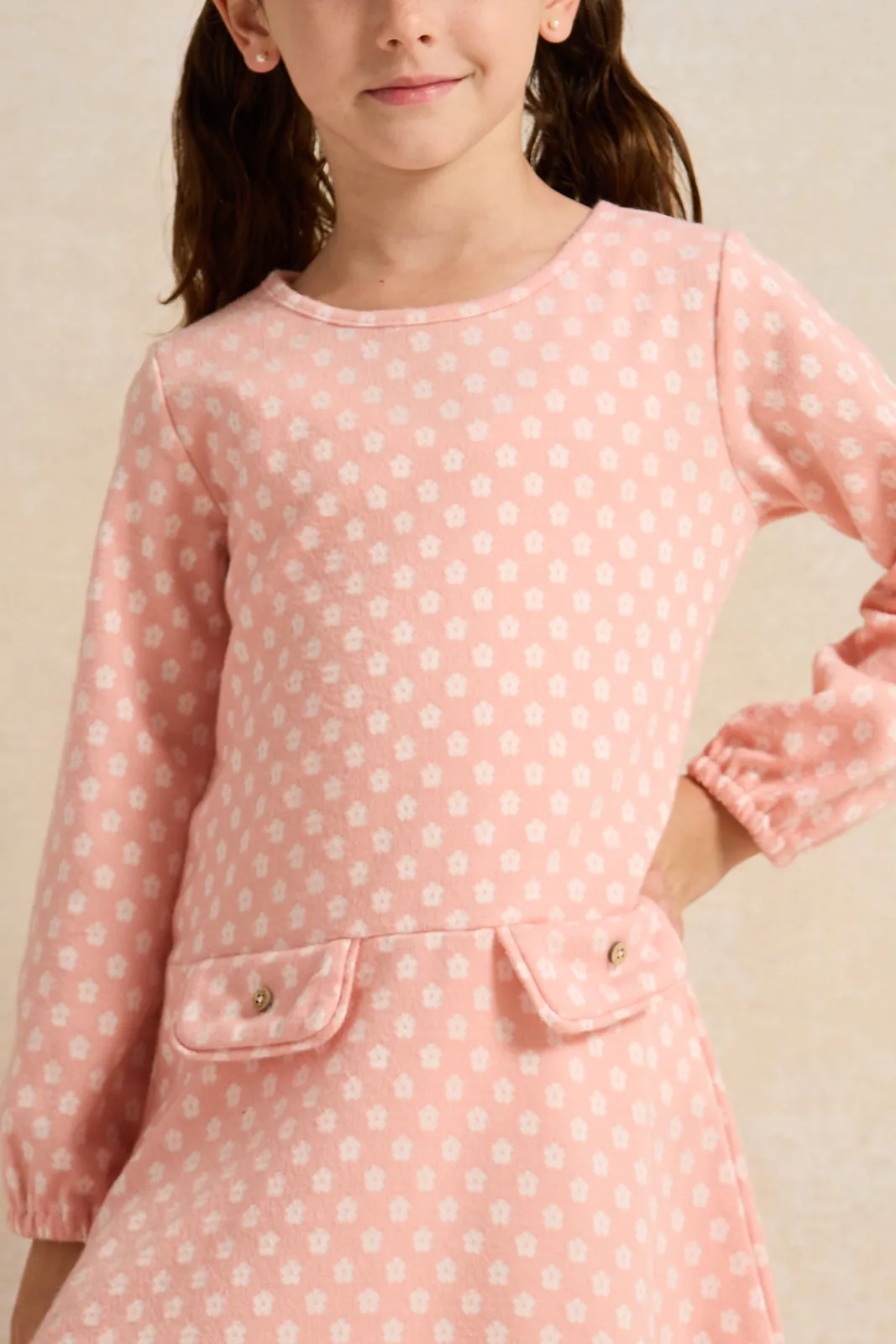 Girls Pink Flower Printed Dress