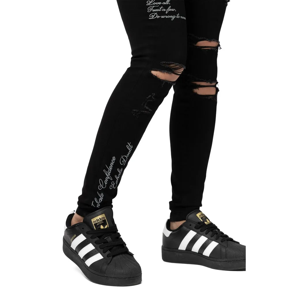 High Rise Super Skinny Patched Jeans - Deep Black