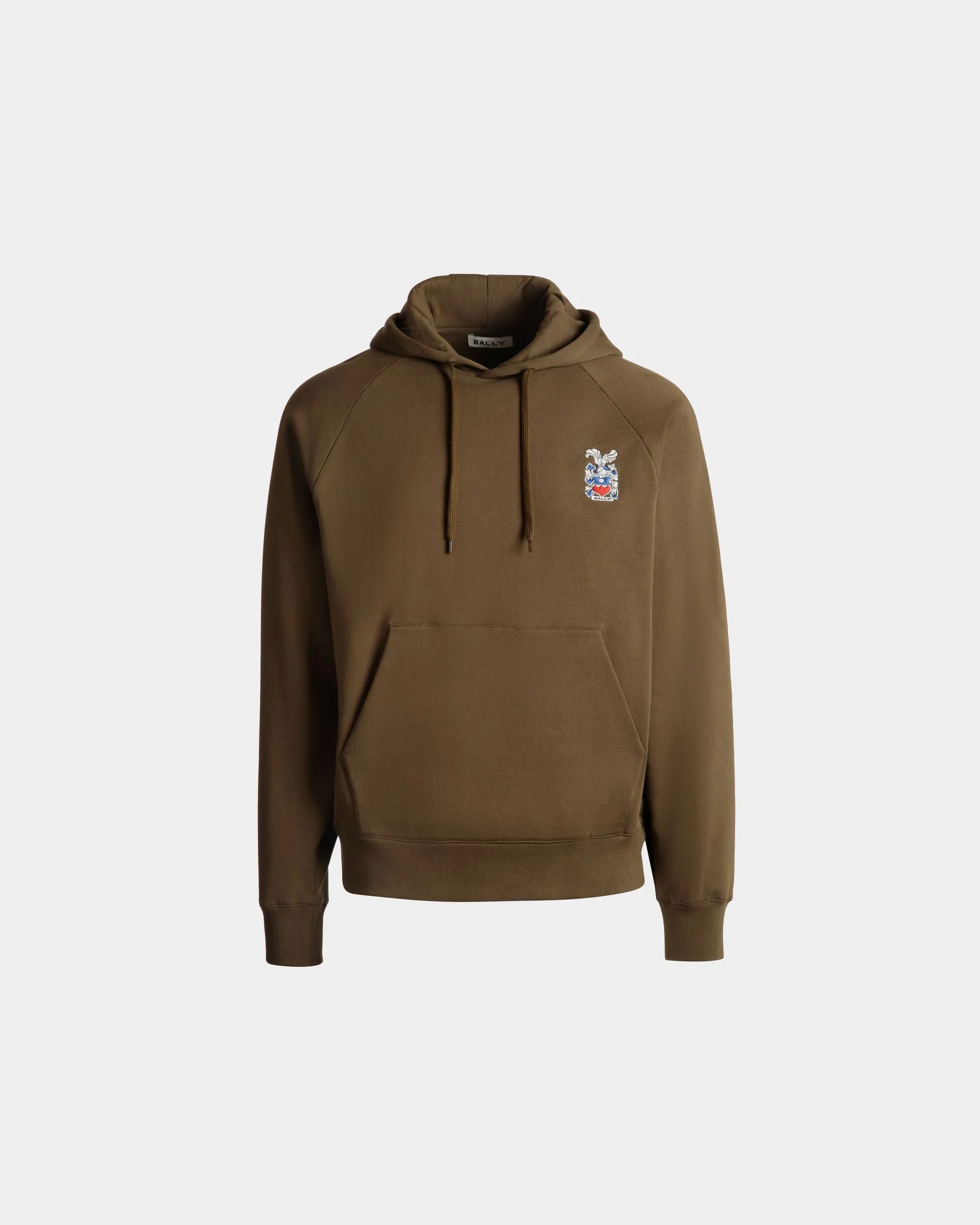 Hoodie With Bally Crest In Brown Cotton