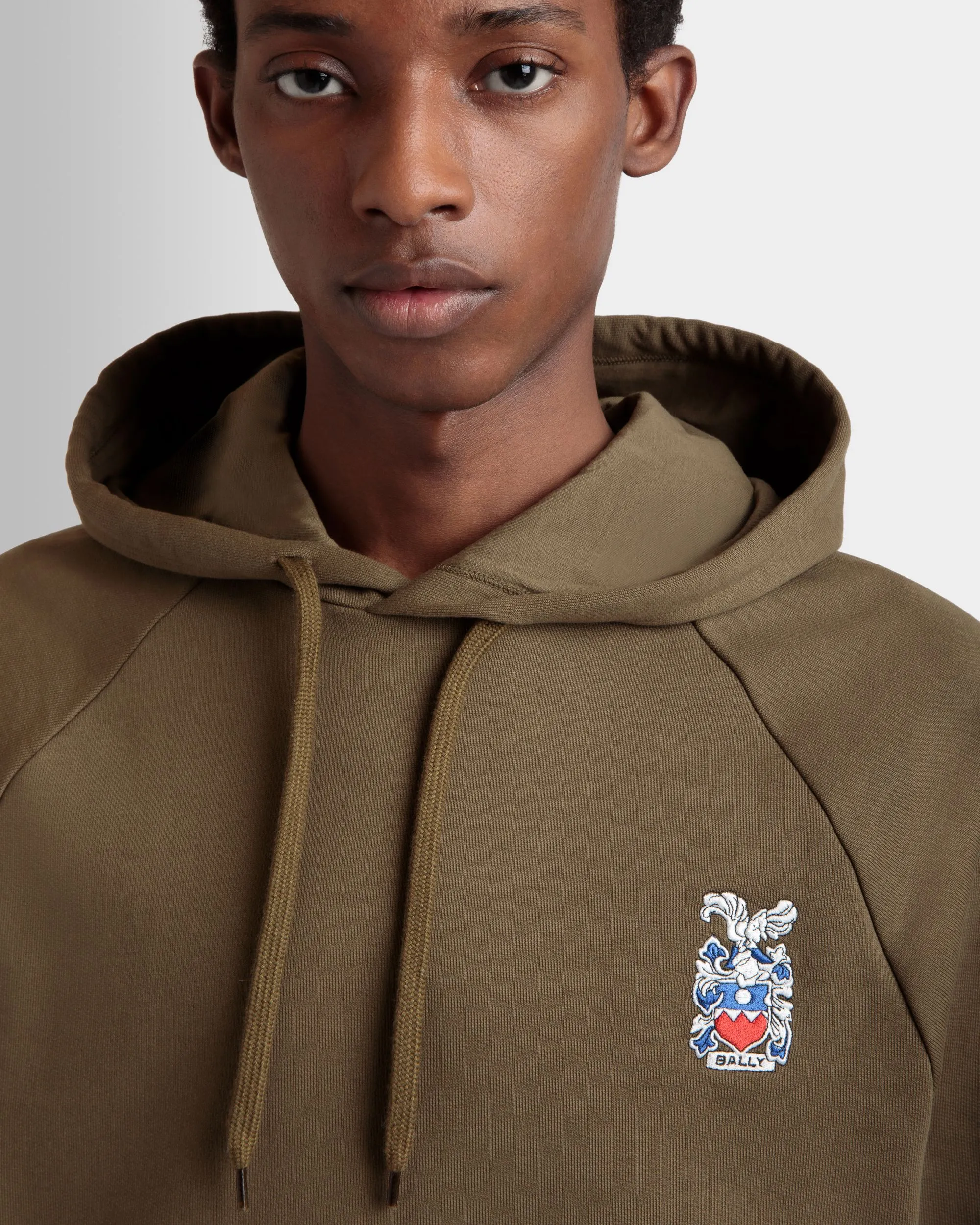 Hoodie With Bally Crest In Brown Cotton