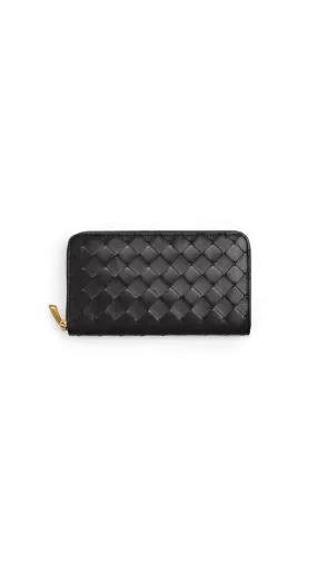 Intrecciato Zip Around Wallet - Black