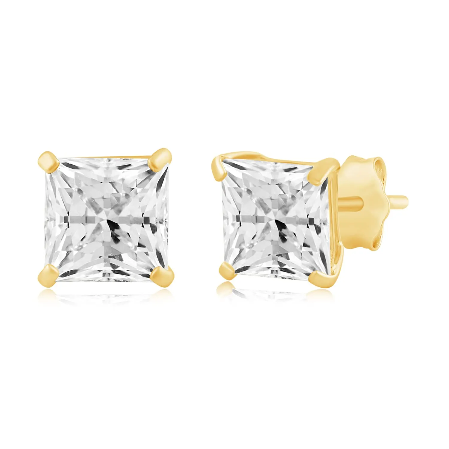 Jewelili 10K Yellow Gold With Cubic Zirconia Stud Earrings