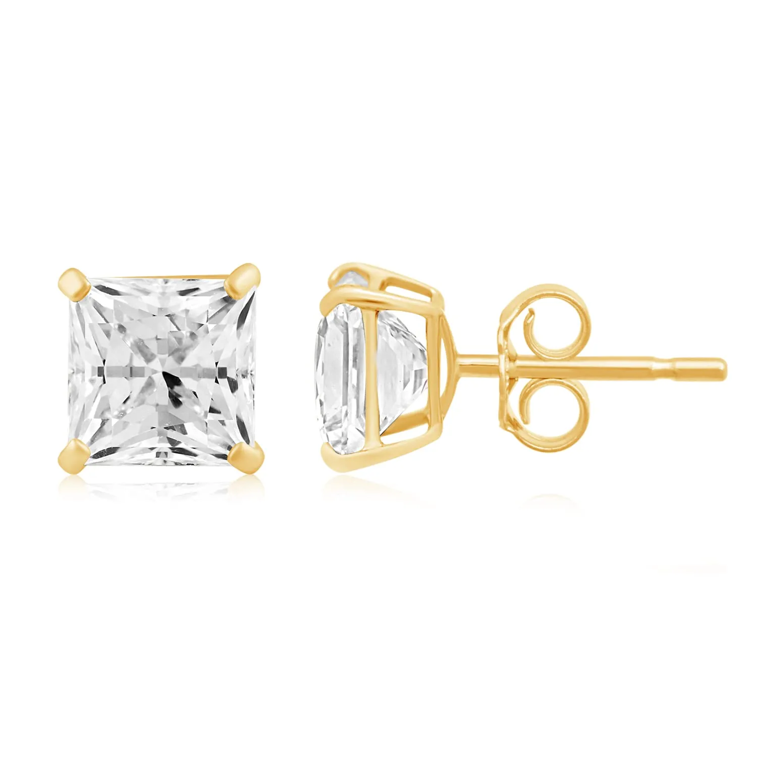 Jewelili 10K Yellow Gold With Cubic Zirconia Stud Earrings