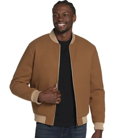 Joseph Abboud Big & Tall Men's Modern Fit Knit Bomber Jacket Camel
