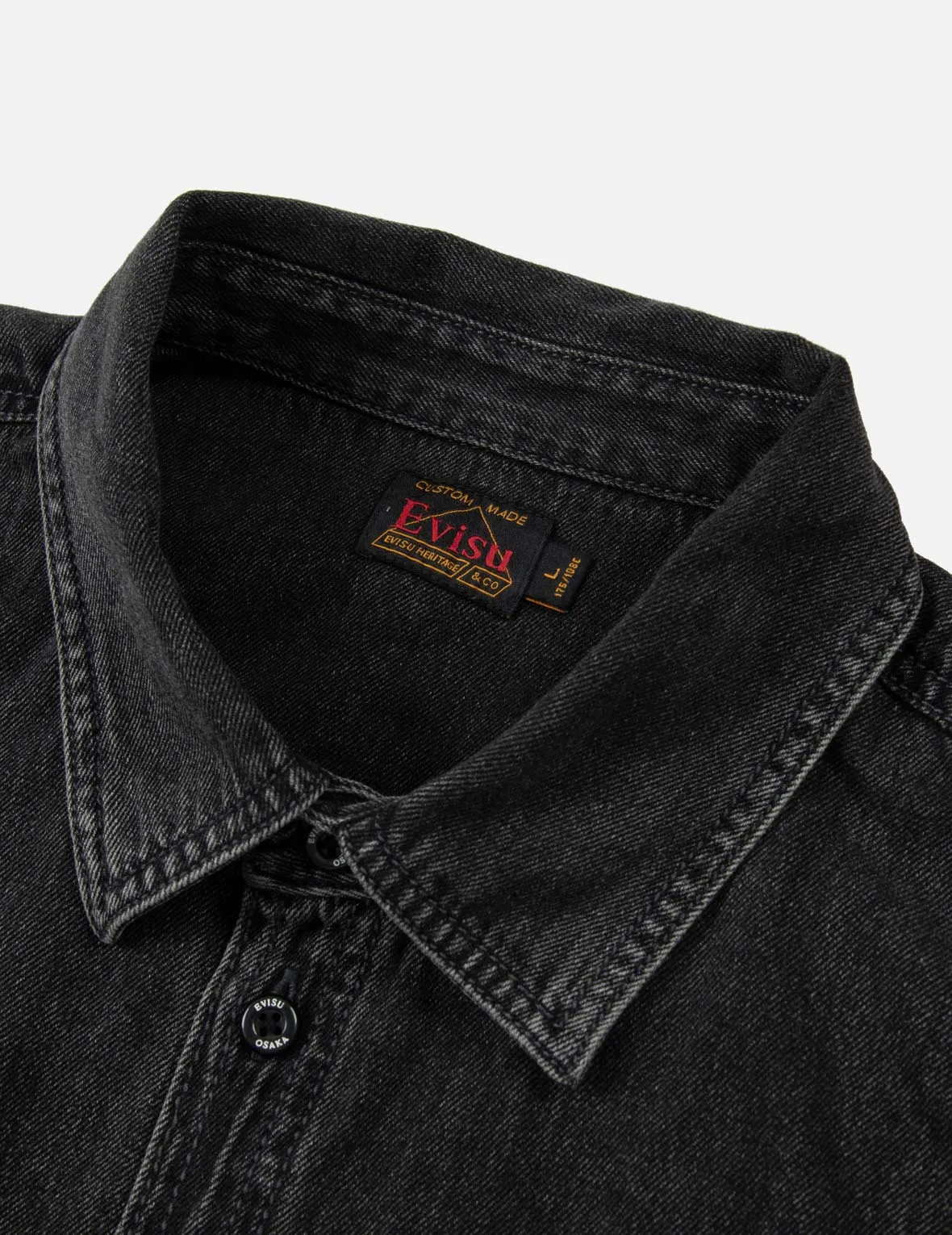 Kamon Print and Logo Embroidery Loose Fit Denim Shirt