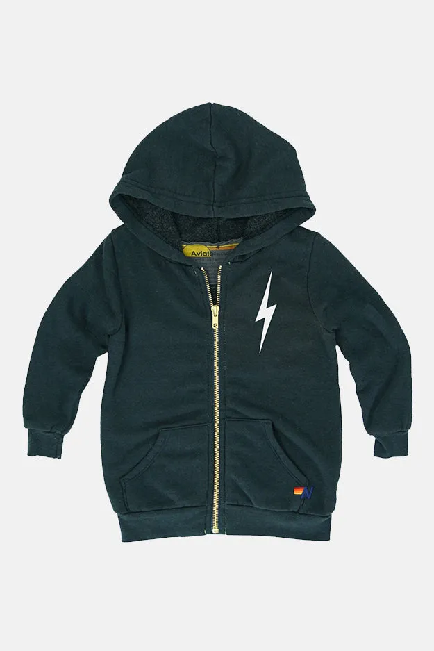 Kids Bolt Print Zip Hoodie Charcoal/White