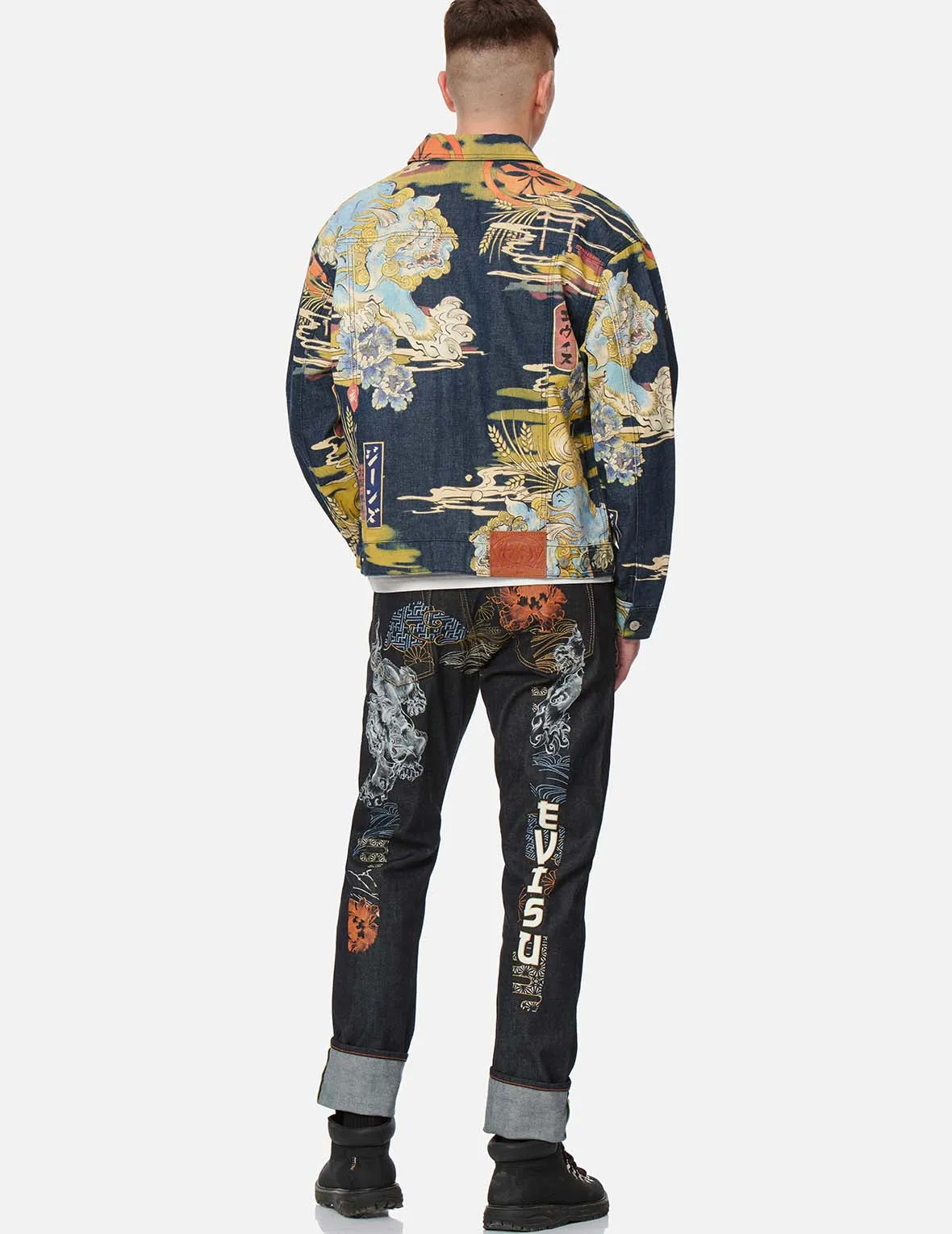 Komainu Vintage Japanese Painting Print Denim Jacket