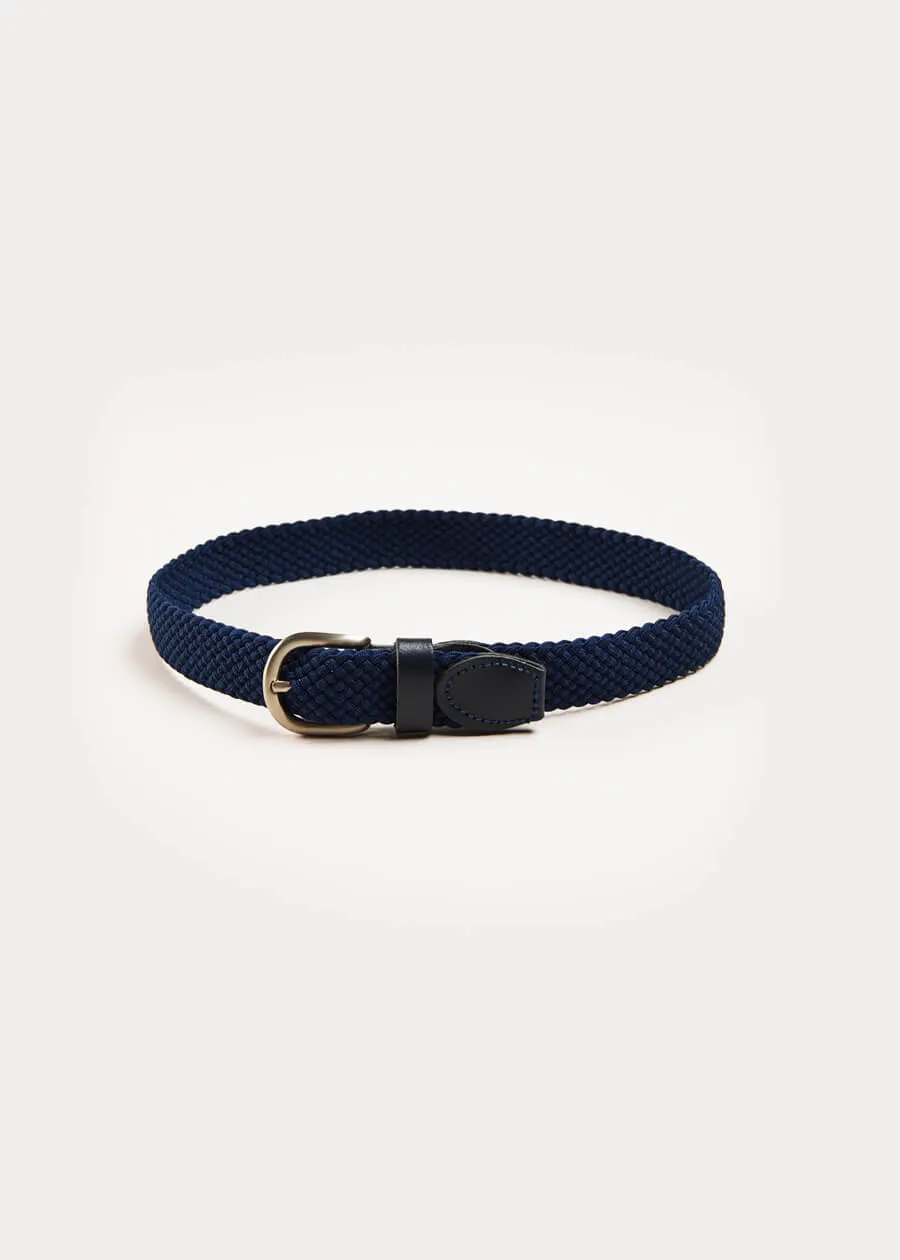 Leather Braided Belt in Navy (XS-S)