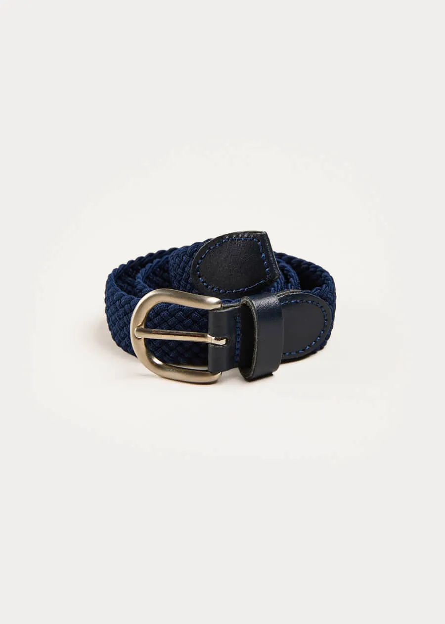 Leather Braided Belt in Navy (XS-S)