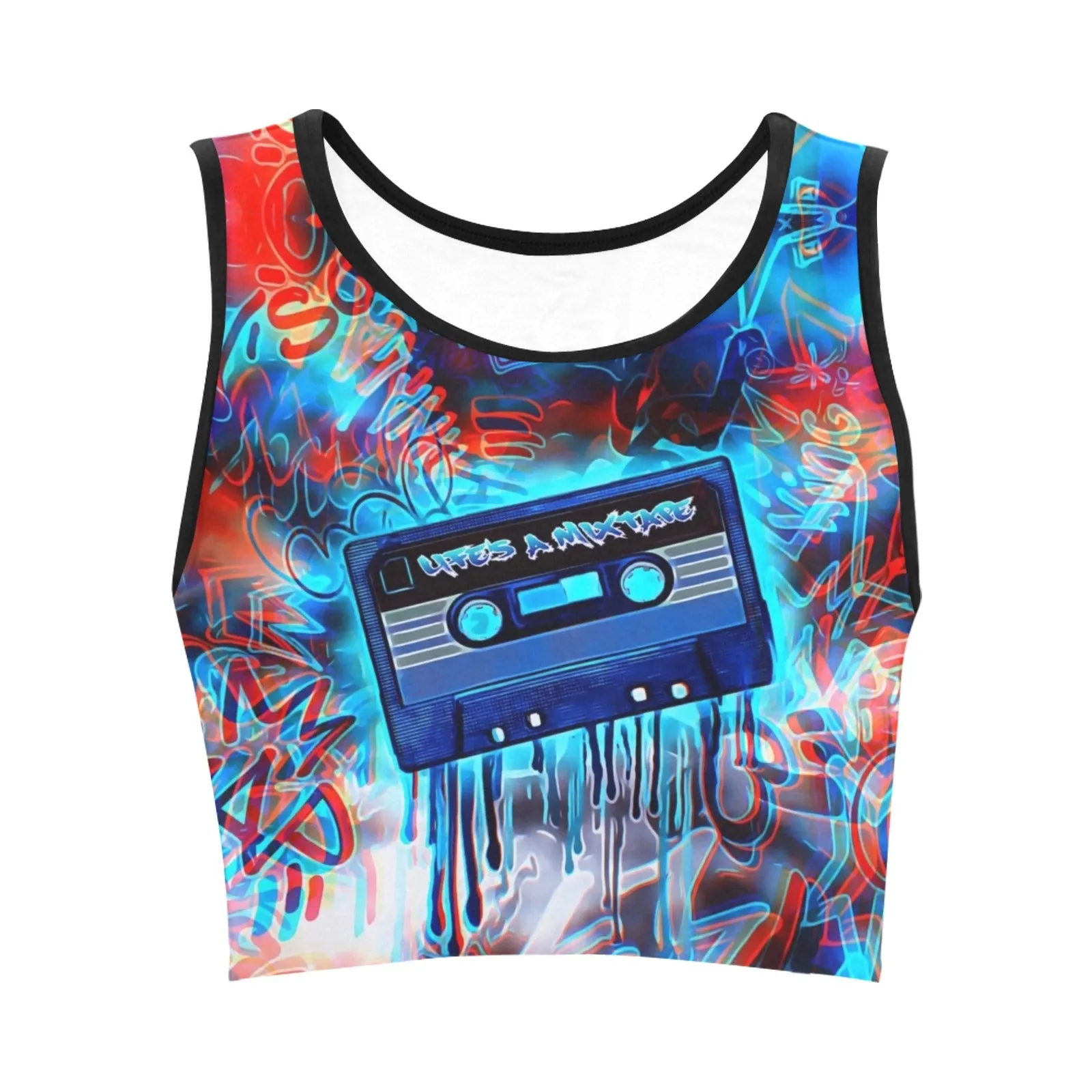 Life's A Mixtape Trippy Graffiti Fitted Crop Top