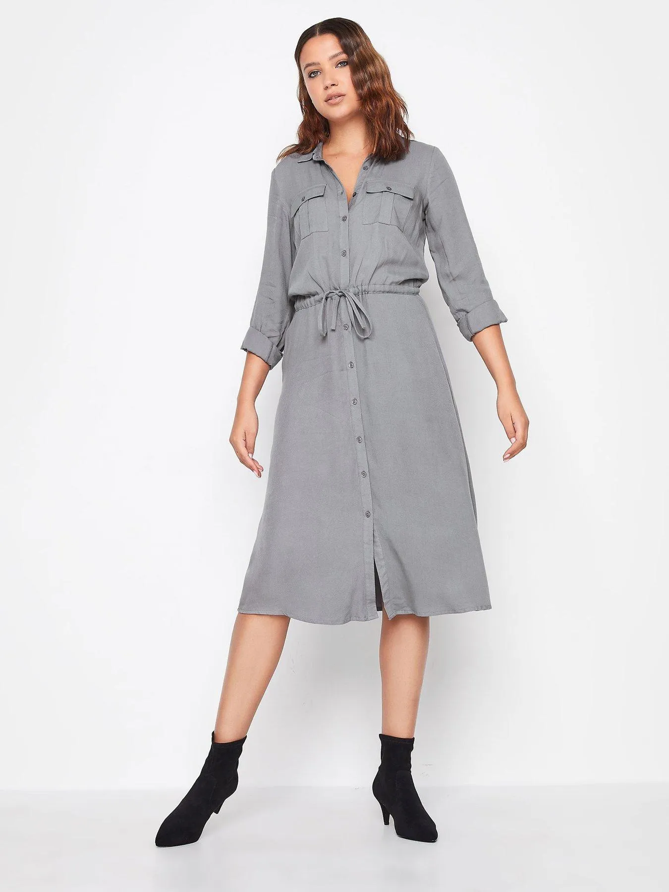 Long Tall Sally Grey Utility Shirt Dress