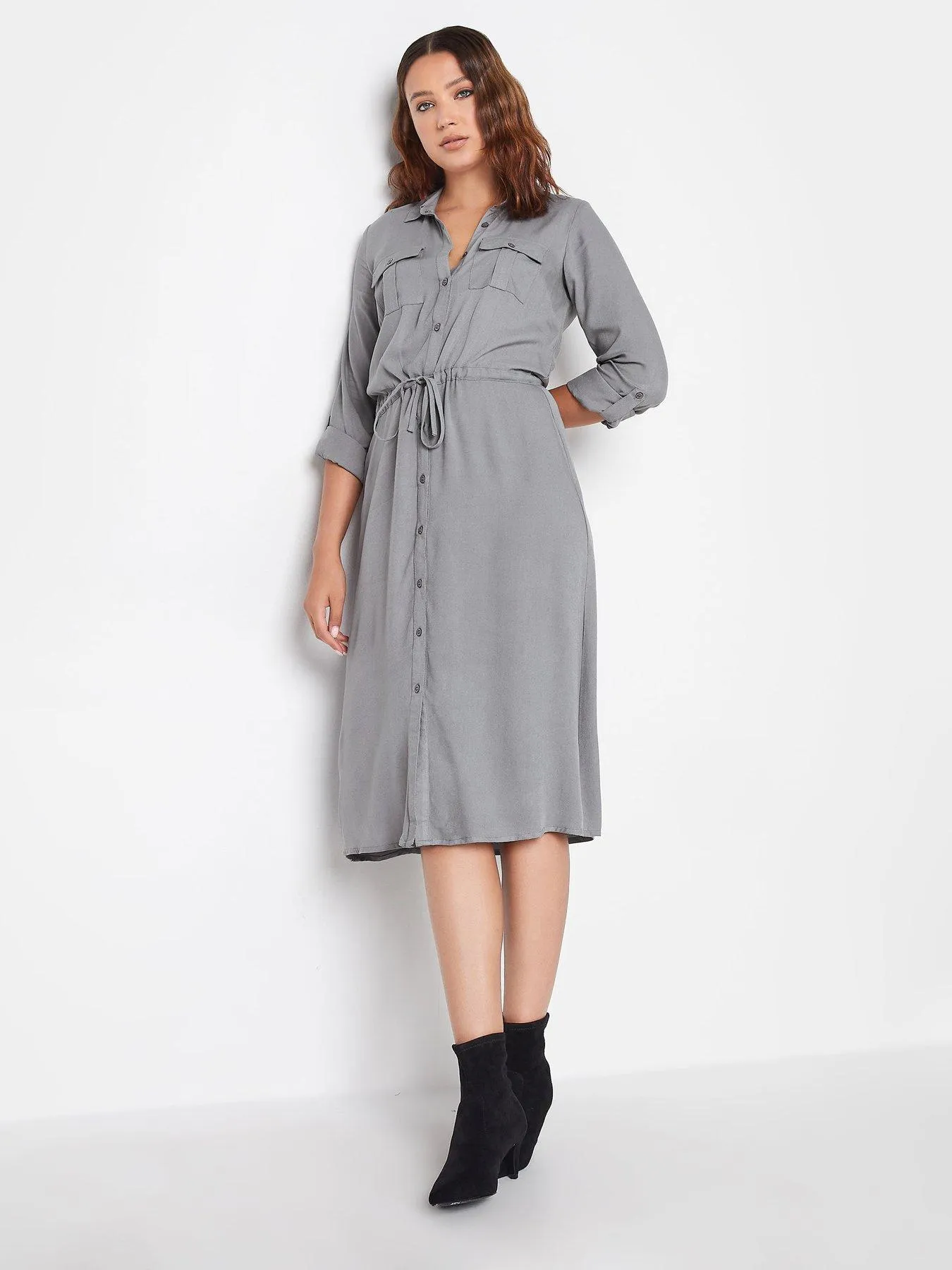 Long Tall Sally Grey Utility Shirt Dress