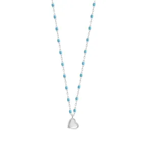 Lucky Heart Mini Gigi Turquoise necklace, White Gold, 15.7