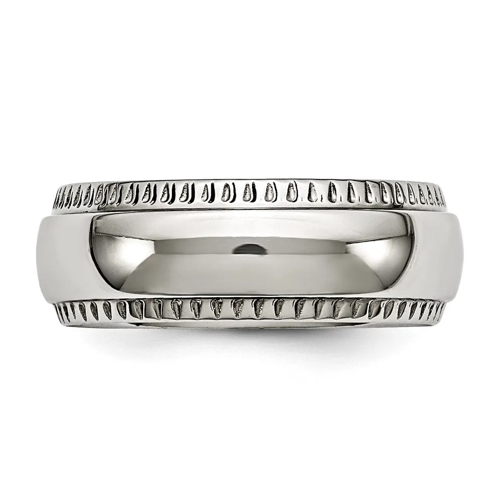 Men's 8mm Stainless Steel Domed Textured Edge Standard Fit Band