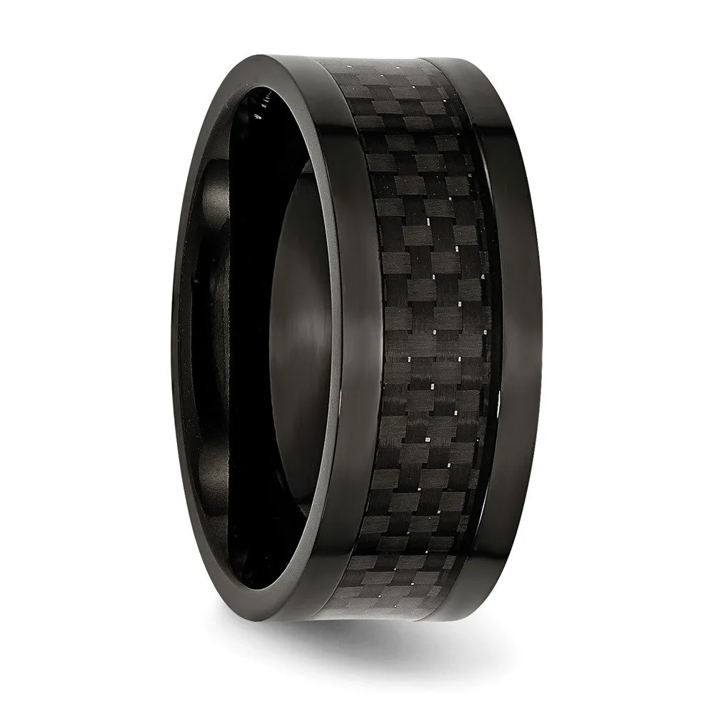 Men's 9mm Black Plated Titanium & Carbon Fiber Flat Comfort Fit Band