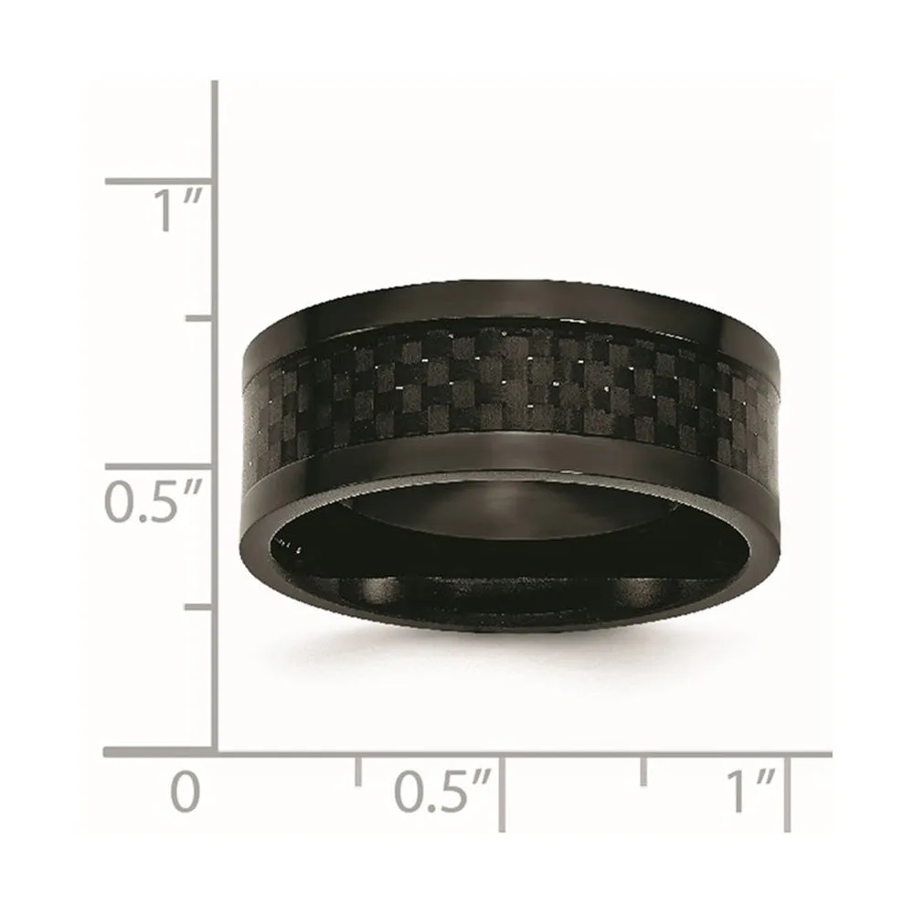 Men's 9mm Black Plated Titanium & Carbon Fiber Flat Comfort Fit Band