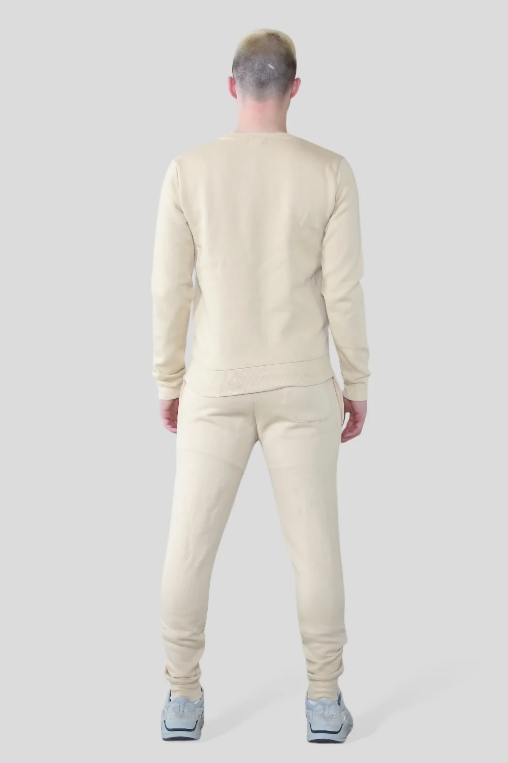 Mens Beige Fleece Basic Crew Neck Tracksuit