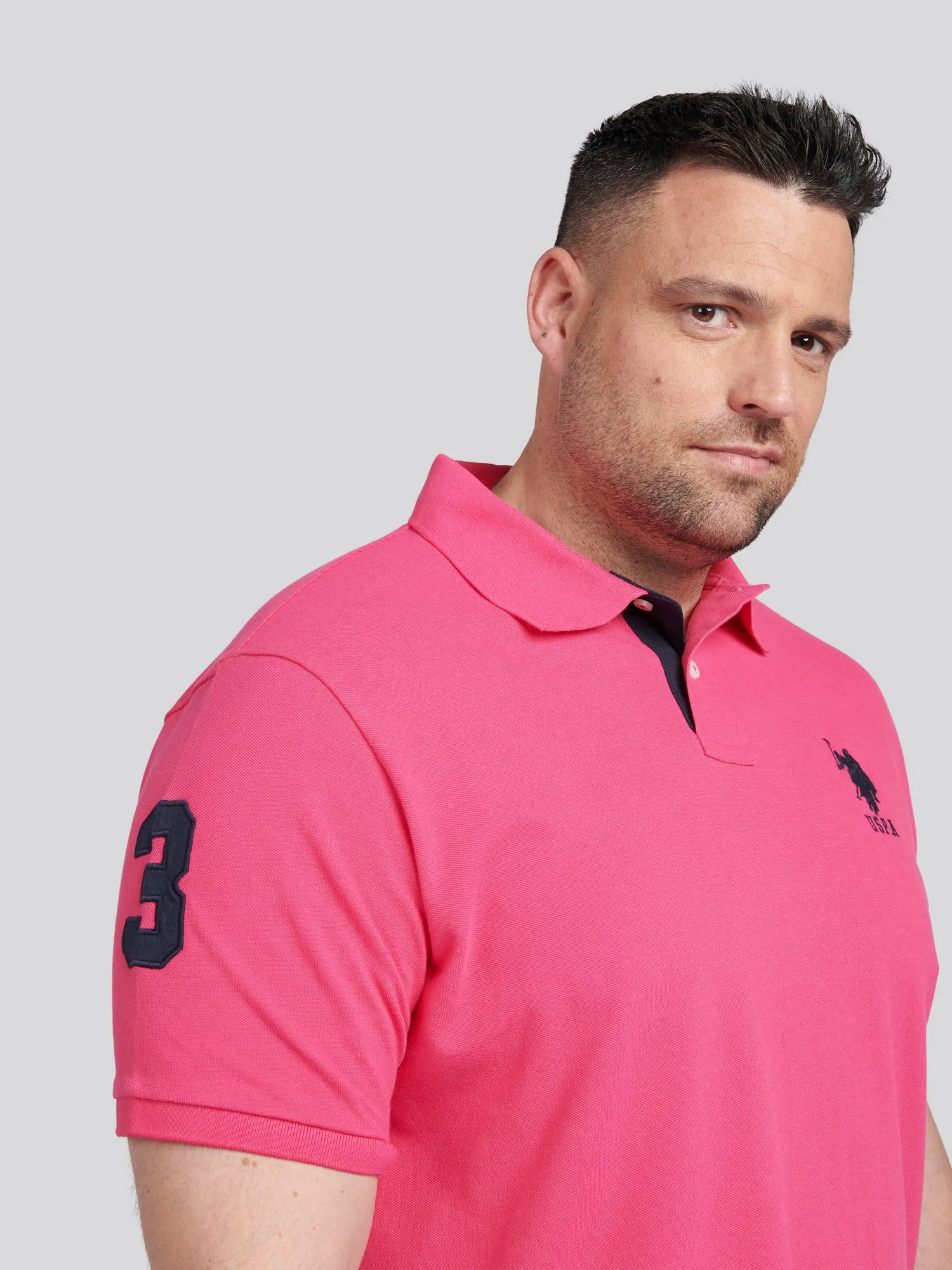 Mens Big & Tall Player 3 Pique Polo Shirt in Raspberry Sorbet