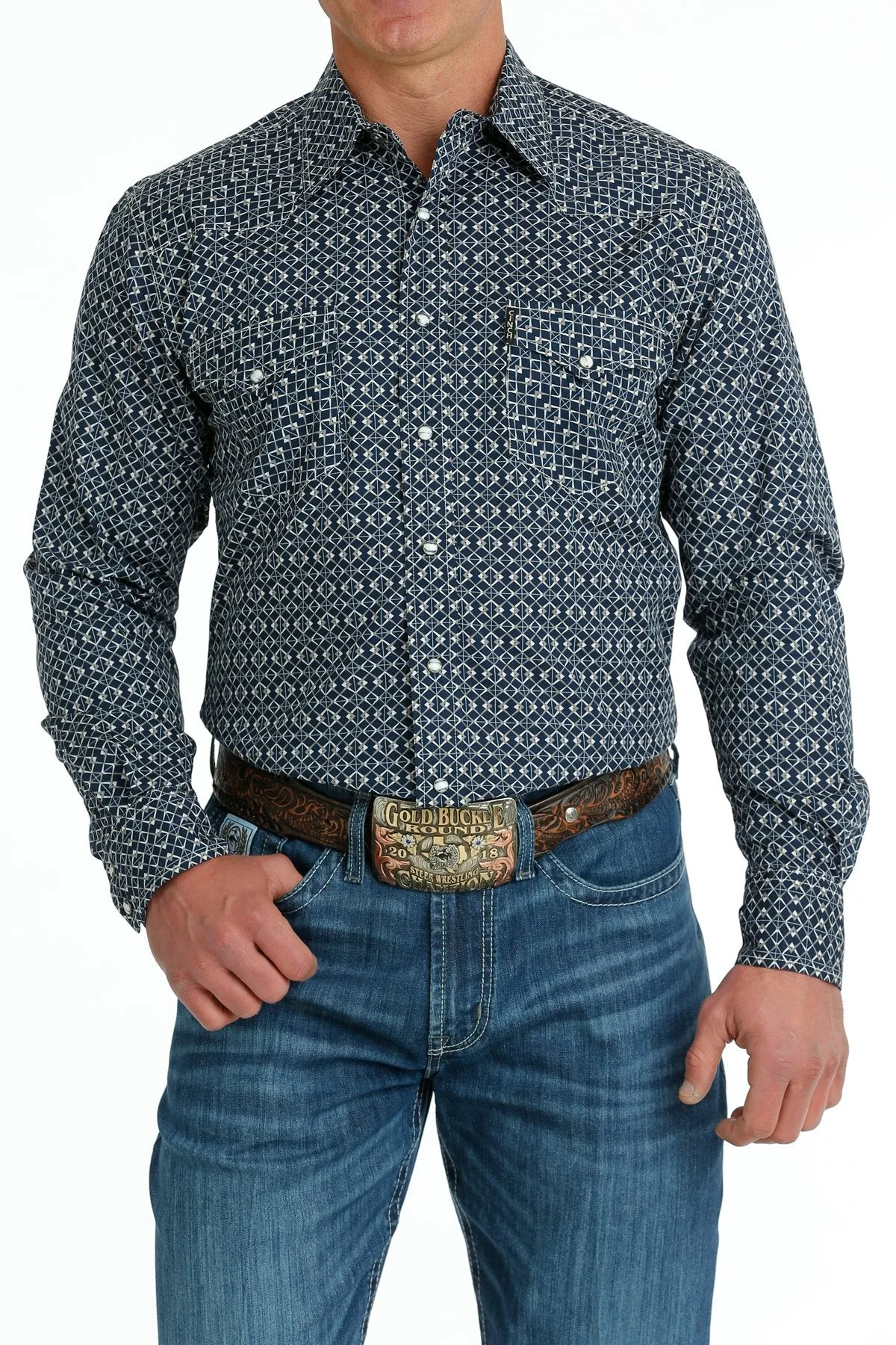 MEN'S MODERN FIT SNAP WESTERN SHIRT - NAVY