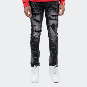 Men's TWO MILL TWENTY Touhy White Paint Splatter Rip & Repair Skinny Fit Urban Denim Jeans Dusty Black