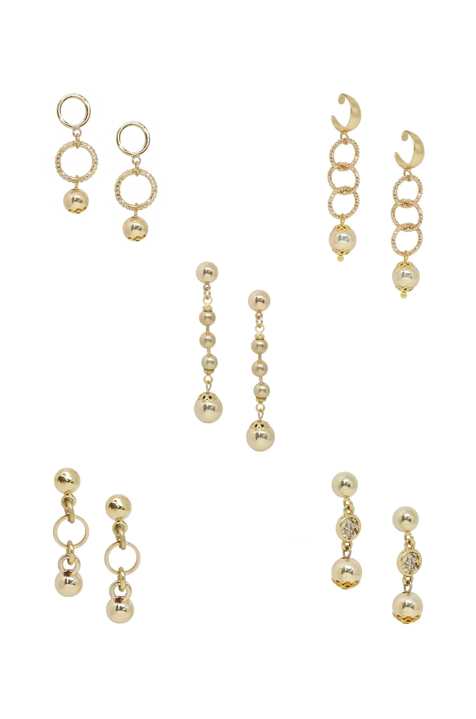 Mini Assorted 18k Gold Plated Dangle Earrings - Set of 5 Pairs