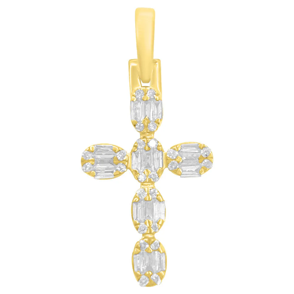 Mini Baguette Oval Cross .42cttw Diamond Pendant 10K Gold