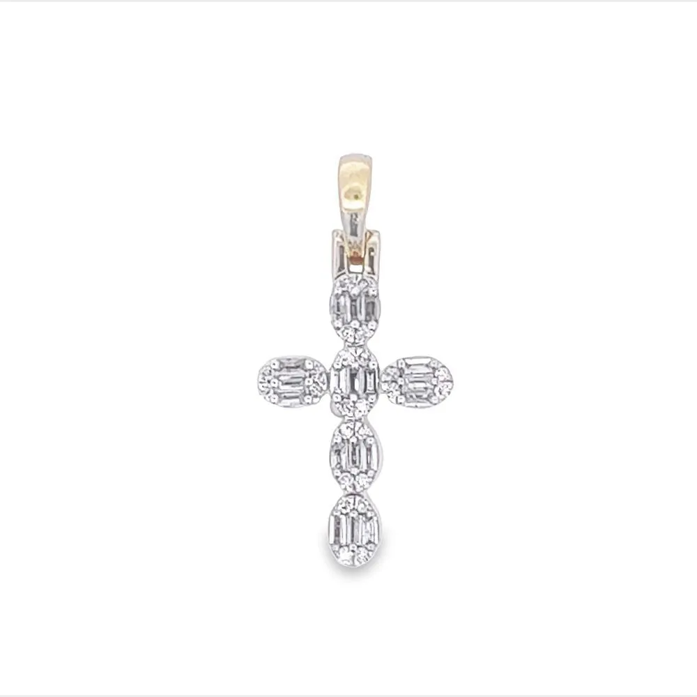 Mini Baguette Oval Cross .42cttw Diamond Pendant 10K Gold